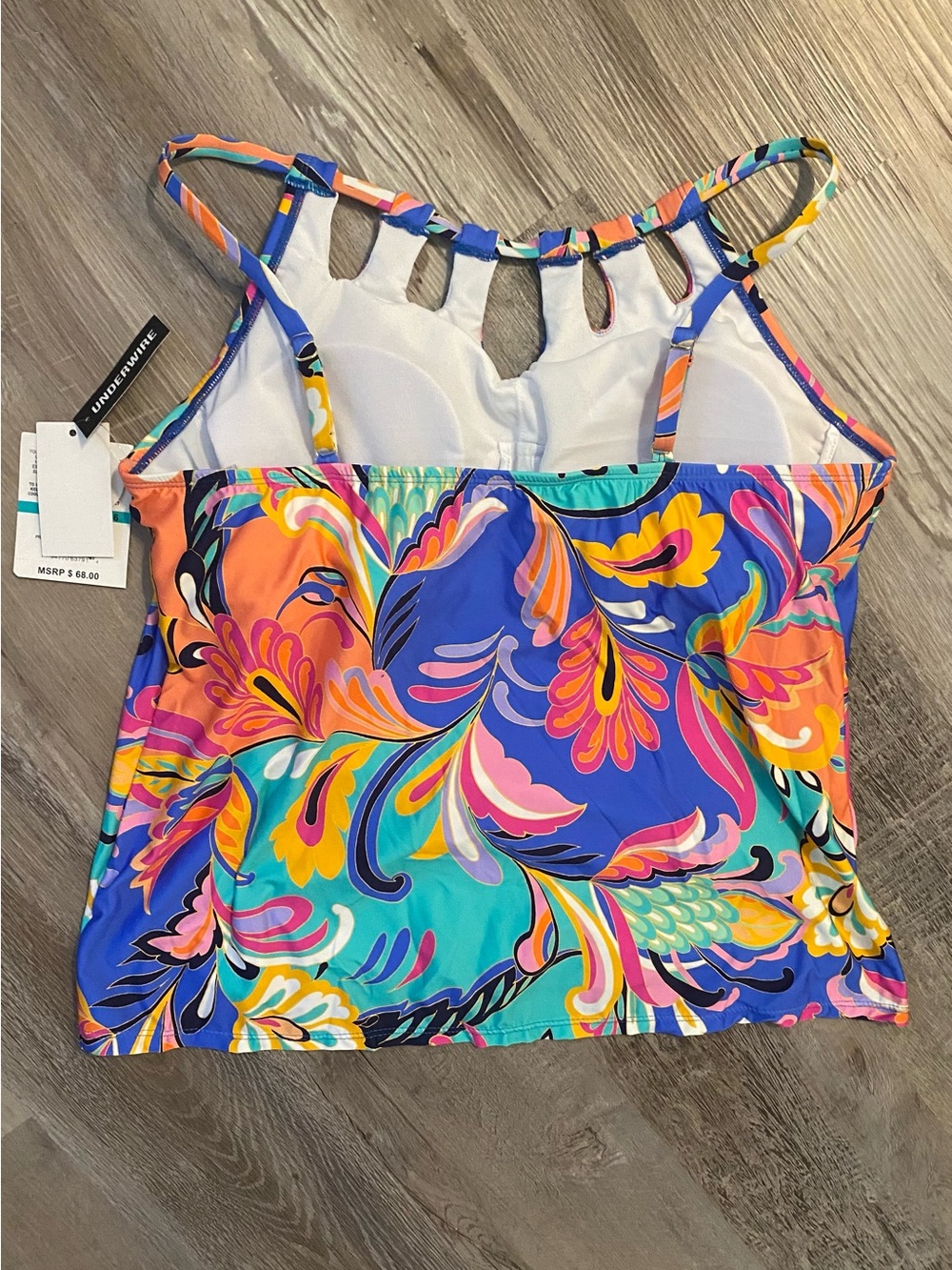 24th & Ocean Paisley UPF 50 Underwire Cutout High Neck Tankini Top Women's 16 - Picture 8 of 12